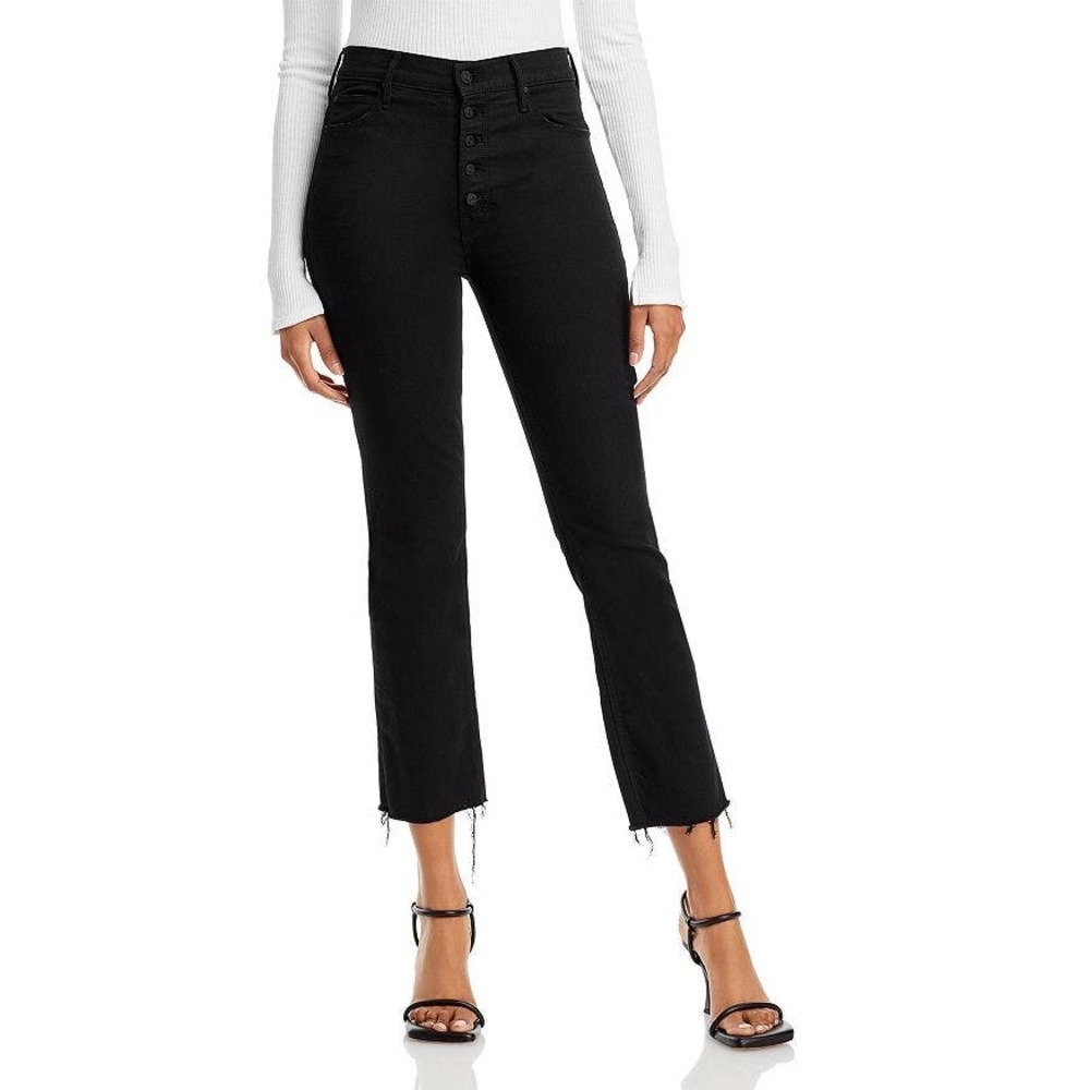 Mother The Pixie Dazzler Ankle Fray Jeans in Black, size 25